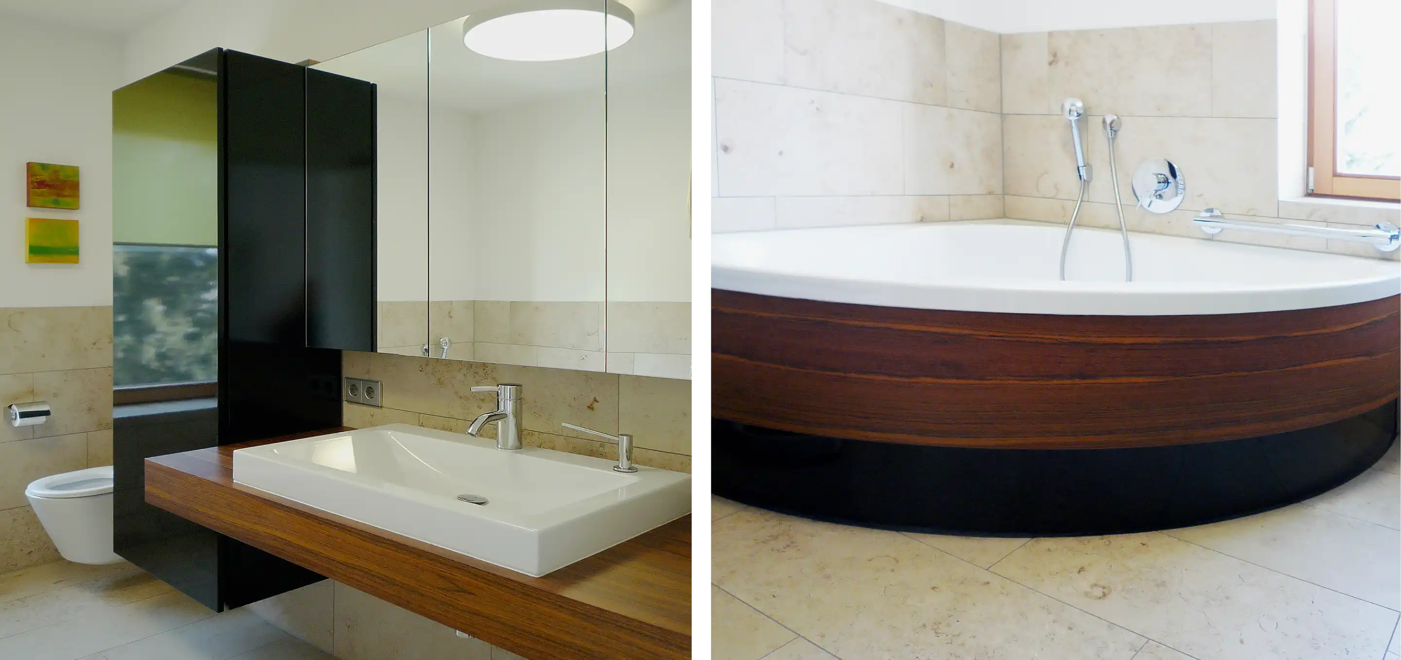 Badezimmer, Duschwanne mit Holzverkleidung