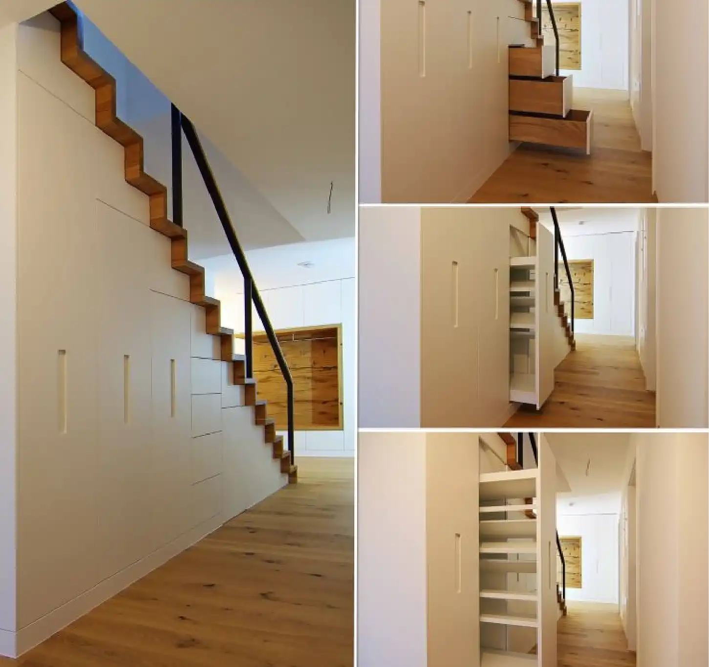 Maßanfertigung an der Treppe, Fronten mit integrierter Grifffräsung